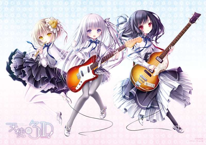 yande.re 414559 goto_jun guitar heels kaneshiro_sora momijidani_nozomi pantyhose seifuku tenshi_no_three_piece! tinkle